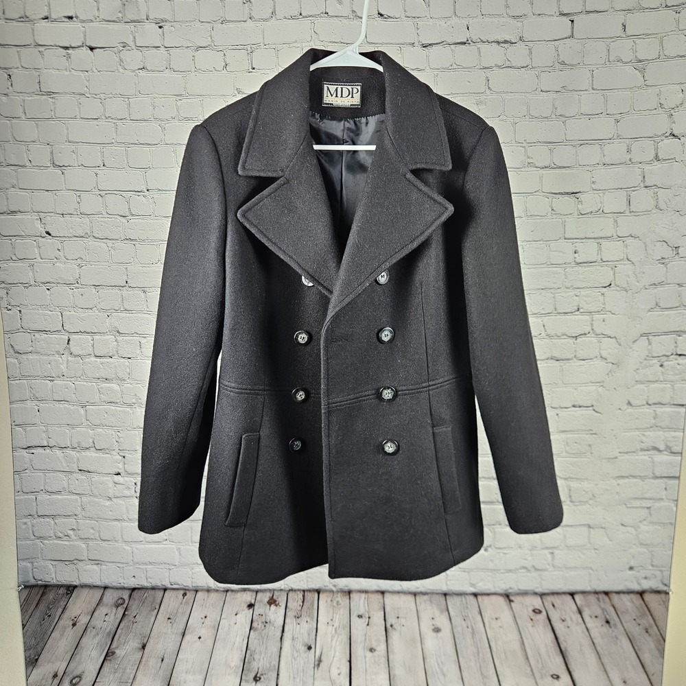 Mario De Pinto MDP Black Wool Blend Pea Coat Double Breasted Made in USA Womens